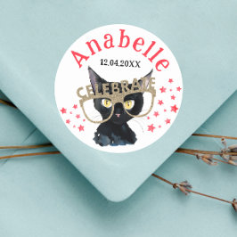 Schattige Glam Zwart Kat Rood Goud Glitters Feest  Ronde Sticker