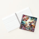 Schattige Glas in lood Konijntje Bloemen Roze Naam Notitieboek (Binnen)