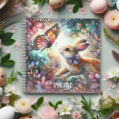 Schattige Glas in lood Konijntje Bloemen Roze Naam Notitieboek