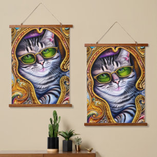 Schattige glazen met een gipspatje hangend wandkleed
