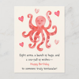 Schattige glimlach rode octopus harten gefelicitee briefkaart