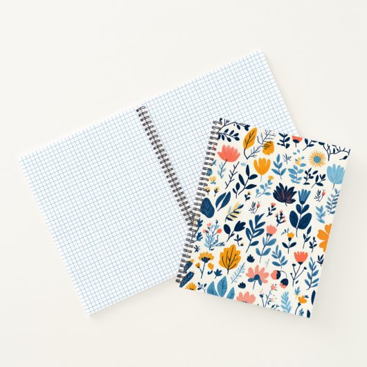 Schattige glimlachend Kawaii bloemenpatroon Notitieboek (Binnen)