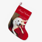 Schattige Glimlachend Wit Lab Mix Hond Kerst Kleine Kerstsok (Voorkant (Hangend))