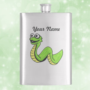 Schattige glimlachende cartoon groene gele slang heupfles
