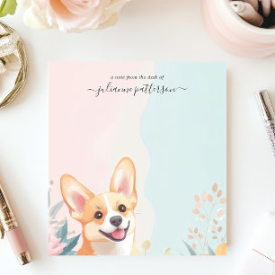 Schattige Glimlachende Corgi Hond Bloemrijke Perso Notitieblok