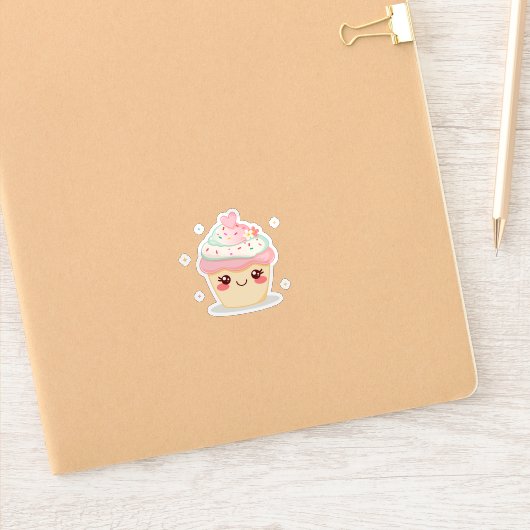 Schattige glimlachende cupcake sticker (Notitieboek)