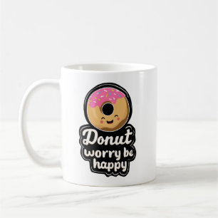 Schattige glimlachende donut – “Donut Worry Be Hap Koffiemok