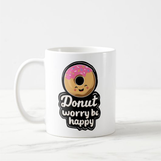 Schattige glimlachende donut – “Donut Worry Be Hap Koffiemok (Links)