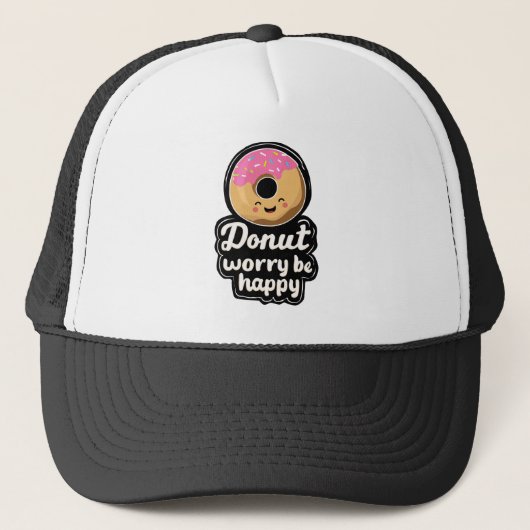 Schattige glimlachende donut – “Donut Worry Be Hap Trucker Pet (Voorkant)