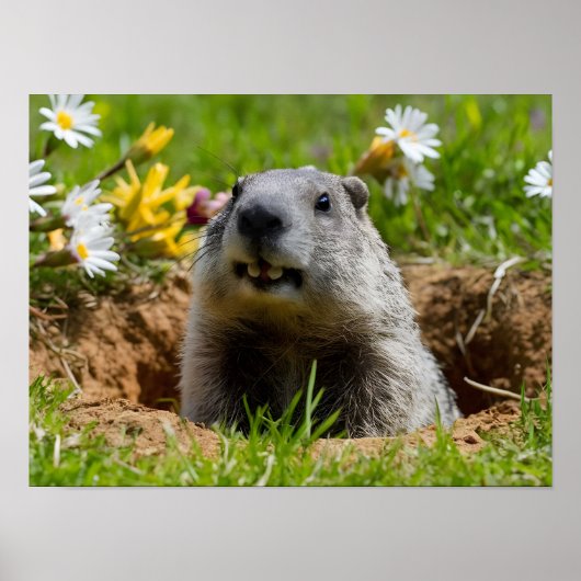 Schattige glimlachende Groundhog Emerging Poster (Voorkant)