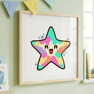 Schattige glimlachende Kawaii bab zeester met bell Foto Afdruk