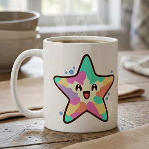 Schattige glimlachende Kawaii bab zeester met bubb Koffiemok