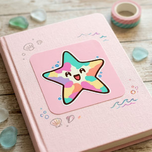 Schattige glimlachende Kawaii bab zeester met bubb Vierkante Sticker