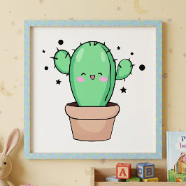 Schattige glimlachende Kawaii Baby Cactus in vaas  Foto Afdruk