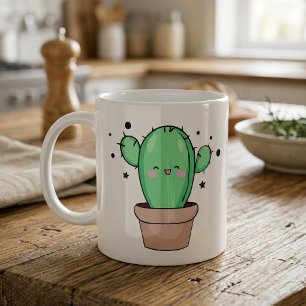 Schattige glimlachende Kawaii Baby Cactus in vaas Koffiemok
