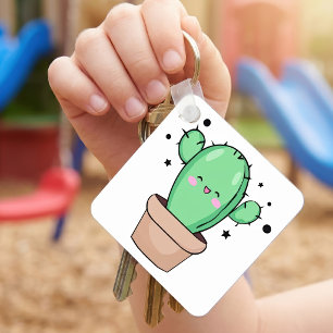 Schattige glimlachende Kawaii Baby Cactus in vaas Sleutelhanger
