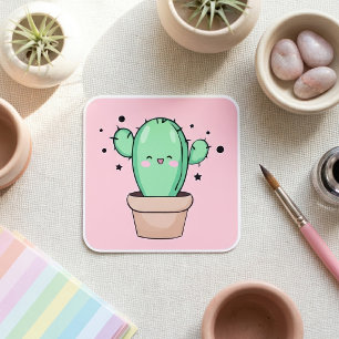 Schattige glimlachende Kawaii Baby Cactus in vaas  Vierkante Sticker