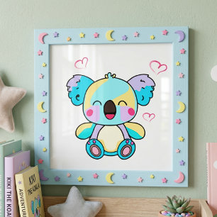 Schattige glimlachende Kawaii Baby Koala met Liefd Foto Afdruk