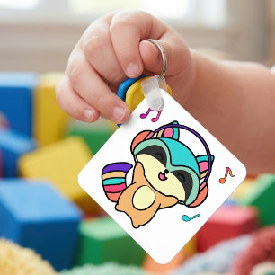 Schattige glimlachende Kawaii Baby Wasbeer met Hoo Sleutelhanger