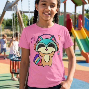 Schattige glimlachende Kawaii Baby Wasbeer met Hoo T-shirt