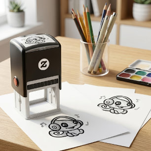 Schattige glimlachende Kawaii-babykameleon met kop Zelfinktende Stempel