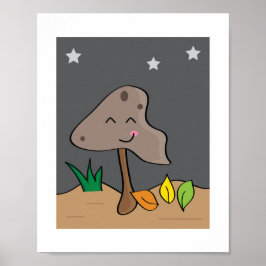 Schattige glimlachende paddestoel | Sterrenhoutlan Poster