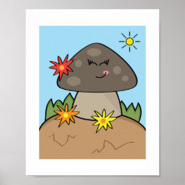 Schattige glimlachende paddestoel | Zonnige bos ku Poster