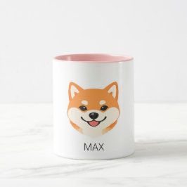 Schattige glimlachende Shiba Inu-hond met eigen na Mok