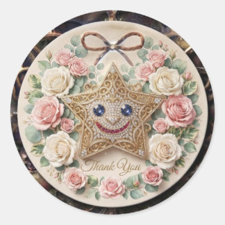 Schattige glimlachende ster met rozen Ronde sticke Sticker