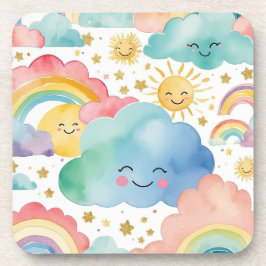 Schattige Glimlachende Wolken Zonnen Regenbogen Pa Bier Onderzetter