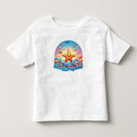 Schattige glimlachende zeester cartoon op het stra kinder shirts (Voorkant)