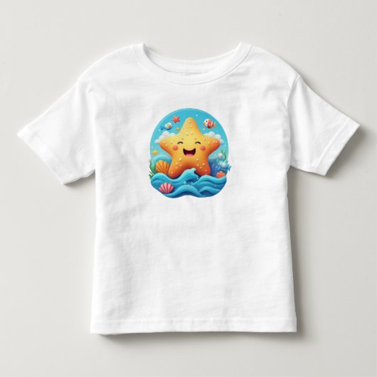 Schattige glimlachende zeester cartoon op het stra kinder shirts (Voorkant)
