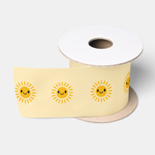 Schattige Glimlachende Zon Aquarel Boho Ontwerp Satijnen Lint