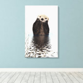 Schattige glimlende Otter in het meer Canvas Afdruk (Insitu (Houten vloer))