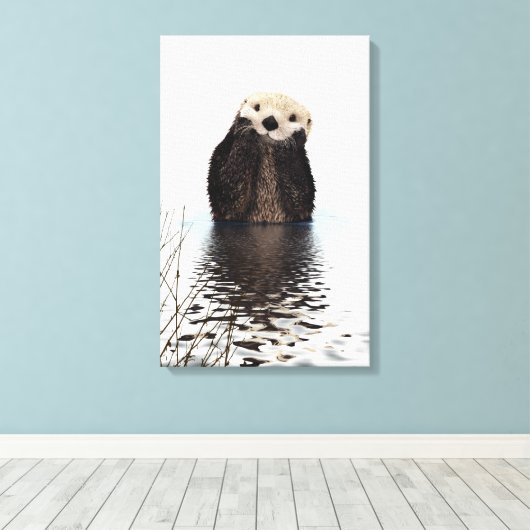 Schattige glimlende Otter in het meer Canvas Afdruk (Insitu (Houten vloer))