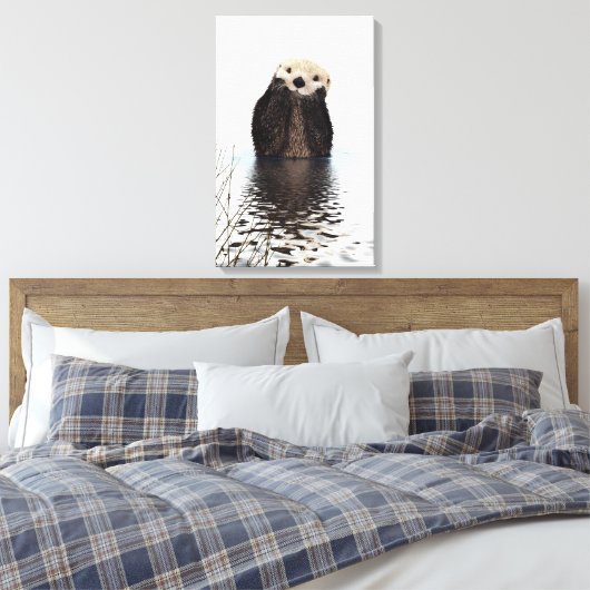 Schattige glimlende Otter in het meer Canvas Afdruk (Insitu (Slaapkamer))