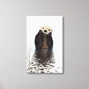 Schattige glimlende Otter in het meer Canvas Afdruk