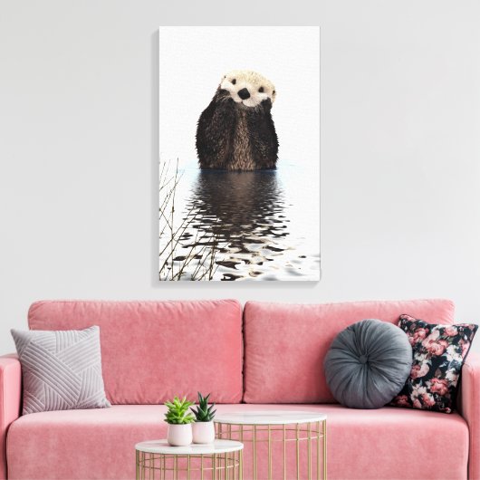 Schattige glimlende Otter in het meer Canvas Afdruk (Insitu (Woonkamer))