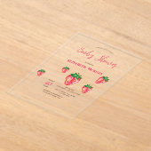 Schattige Glitter Aardbeien Stippen Baby shower Acryl Uitnodigingen (Laagn)
