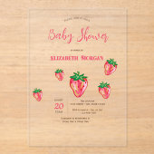 Schattige Glitter Aardbeien Stippen Baby shower Acryl Uitnodigingen (Voorkant)