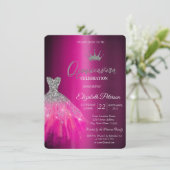 Schattige Glitter Jurk Paarse Metallic Quinceanera Kaart (Staand voorkant)