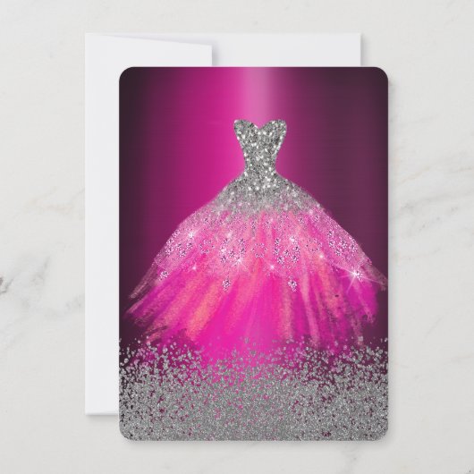 Schattige Glitter Jurk Paarse Metallic Quinceanera Kaart (Achterkant)