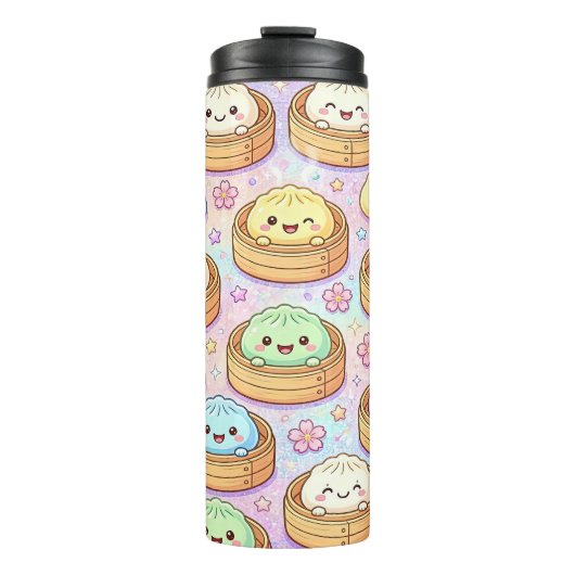 Schattige Glitter Kawaii Dumplings Thermosbeker (Voorkant)