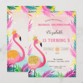 Schattige Glitter Pink Flamingo Palm Leaves Kaart (Voorkant / Achterkant)