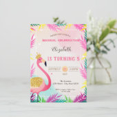 Schattige Glitter Pink Flamingo Palm Leaves Kaart (Staand voorkant)