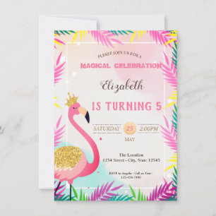 Schattige Glitter Pink Flamingo Palm Leaves Kaart