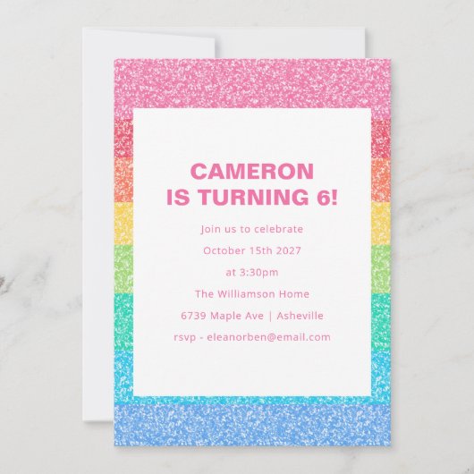 Schattige Glitter Regenboog Stripes Kleurrijke 6e  Kaart (Voorkant)