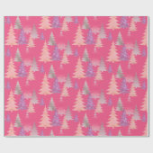 Schattige Glitter Roze Kerstboom Patroon Cadeaupapier (Vlak)