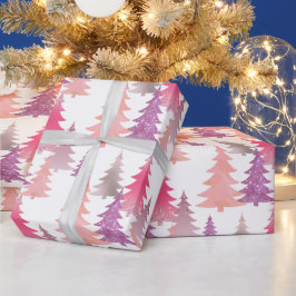 Schattige Glitter Roze Kerstboom Patroon Cadeaupapier
