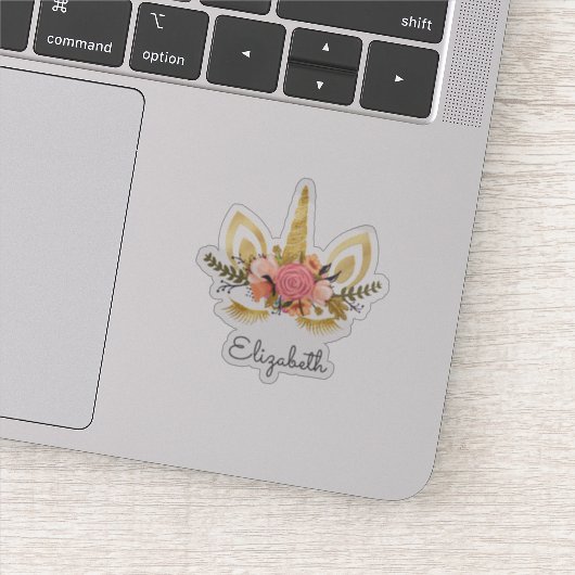 Schattige Glitter Unicorn, Flowers - Gepersonalise Sticker (Detail)